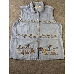 Vintage 90s Casey & Max Boho Button Front Vest Womens XL Blue Denim Grandmacore